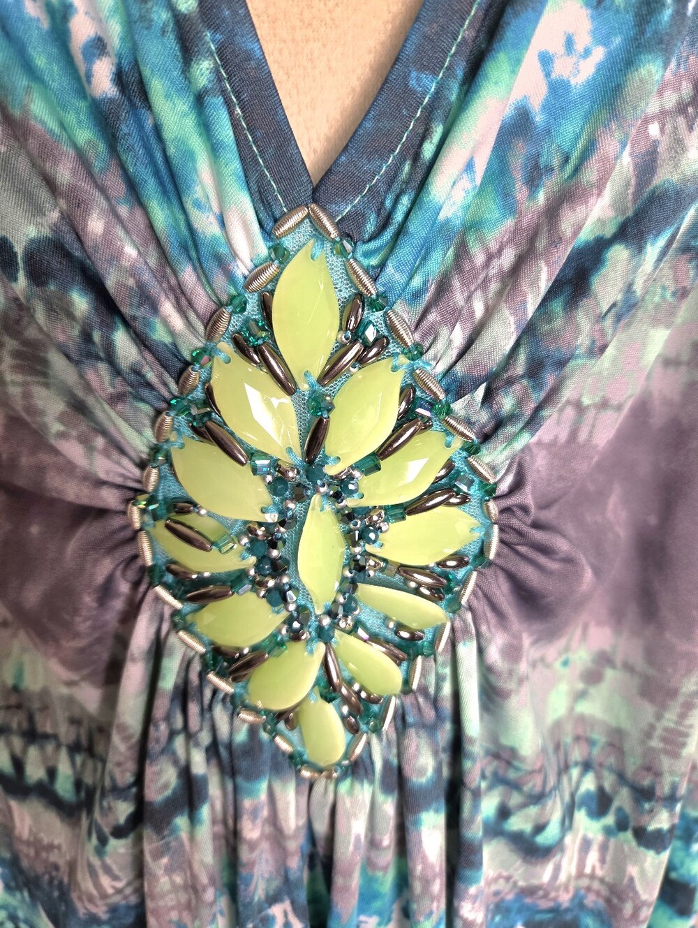 VENUS Teal, Blue, Purple Cold-Shoulder Dress with Rhinestones, Size 3X - Picture 5 of 11